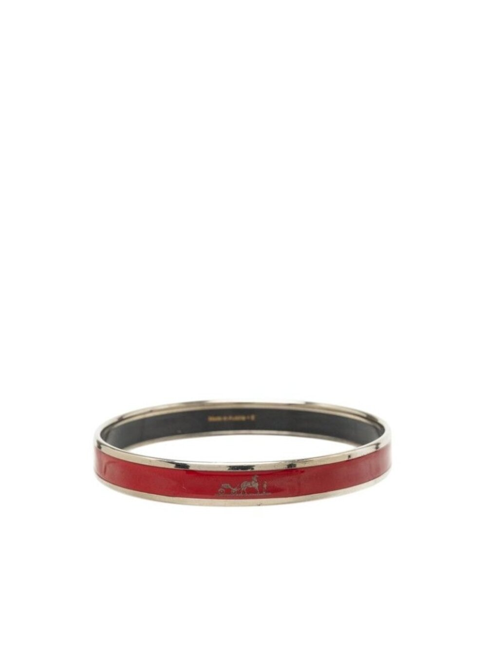 Hermes Enamel PM Caleche Bangle Wine Red Bordeaux Silver Metal Bracelet